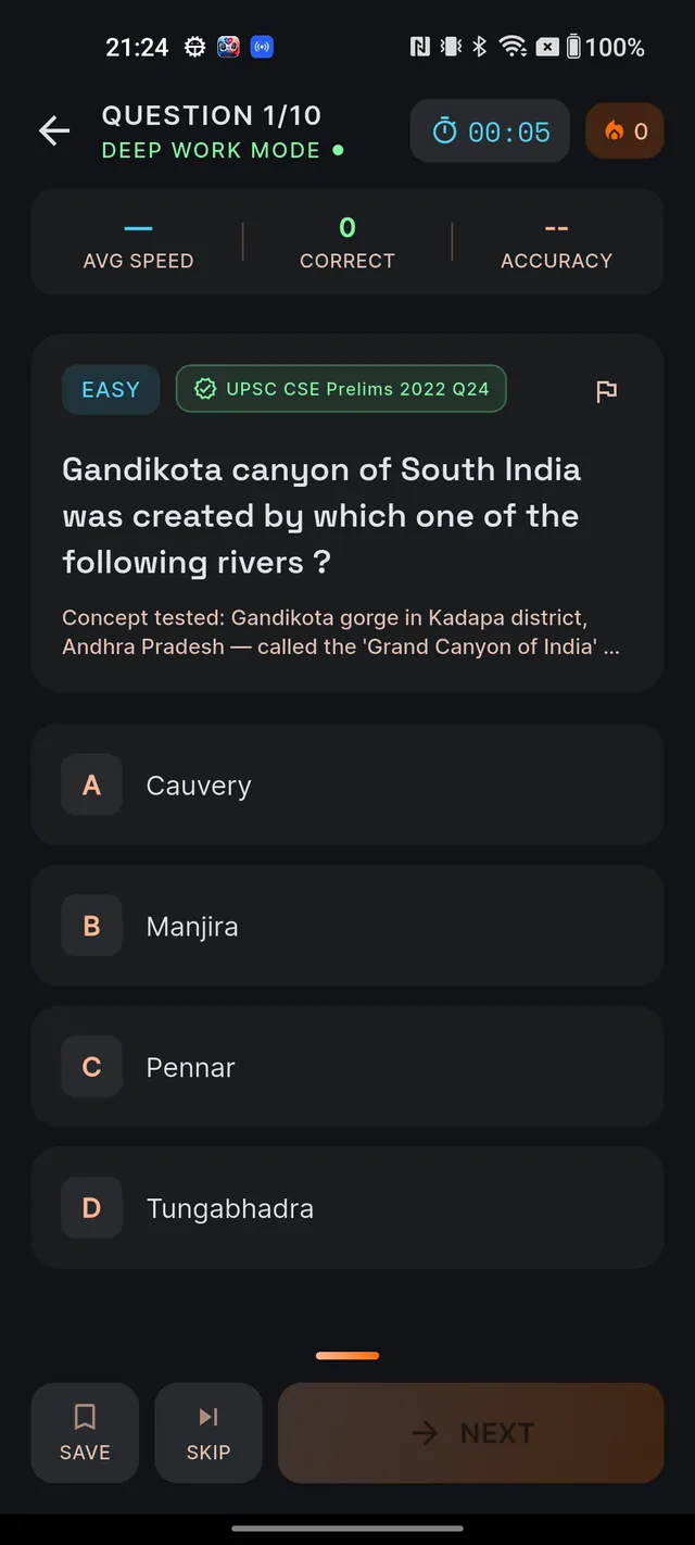 An MCQ quiz question card with the small flag report icon visible