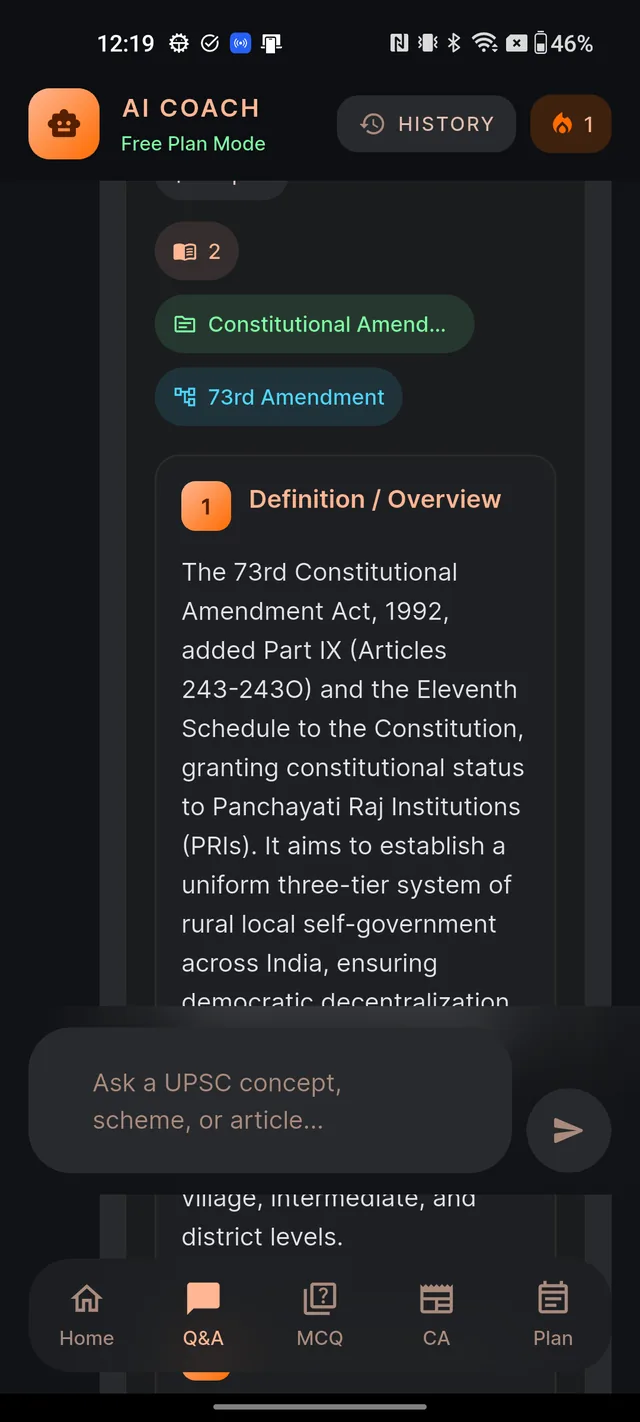 The first numbered block of an answer, titled Definition / Overview, with the explanation text below it