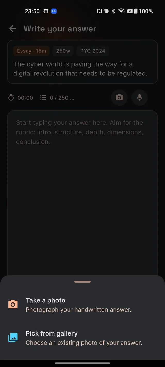 Bottom sheet with two options: Take a photo and Pick from gallery